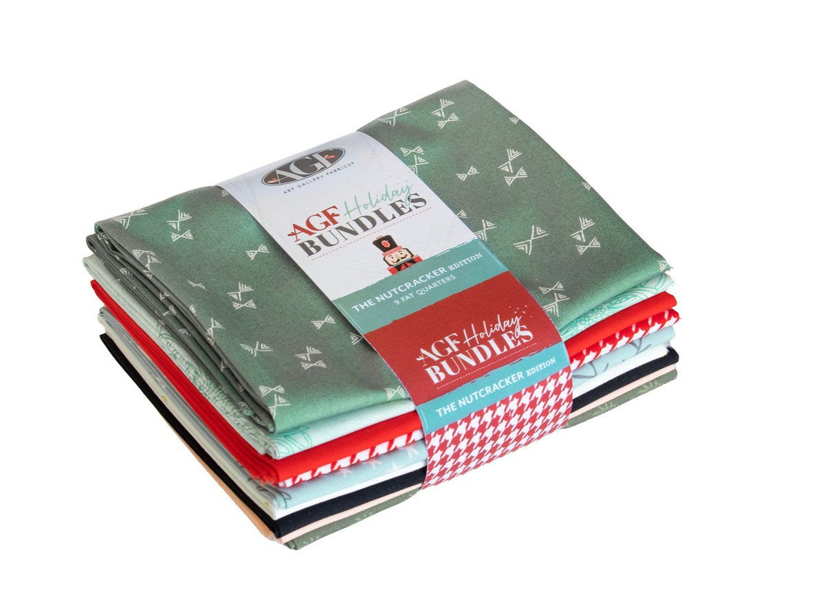 The Nutcracker Quilt Kit fabrics: Christmas in the Cabin prints and Pure Solids from Art Gallery Fabrics