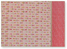 Adventure Gnomes burrito pillowcase kit: pink gnome print body, gold vine flange, coral happy holidays script cuff