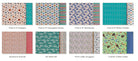Burrito Pillowcase Kit in 8 prints: finished pillowcase mockups showing body, flange and cuff fabrics